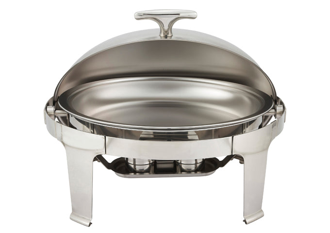 WINCO Madison Collection Stainless Steel Full Size Oval Roll Top Chafer - 8 Qts.
