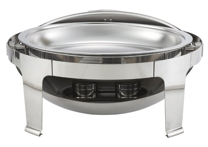 WINCO Madison Collection Stainless Steel Full Size Oval Roll Top Chafer - 8 Qts.
