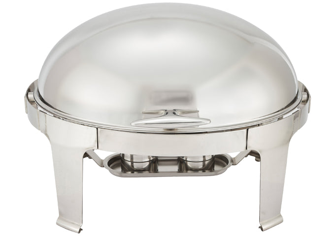 WINCO Madison Collection Stainless Steel Full Size Oval Roll Top Chafer - 8 Qts.