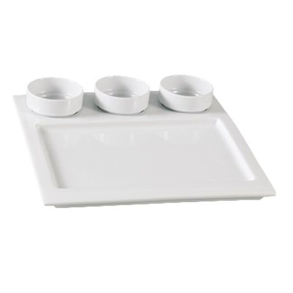 Yanco ML-810 10″ Square Compartment Tray with Three 2.75″ Round Dish, 3 oz/Well, China, Super White, Pack of 12 Set