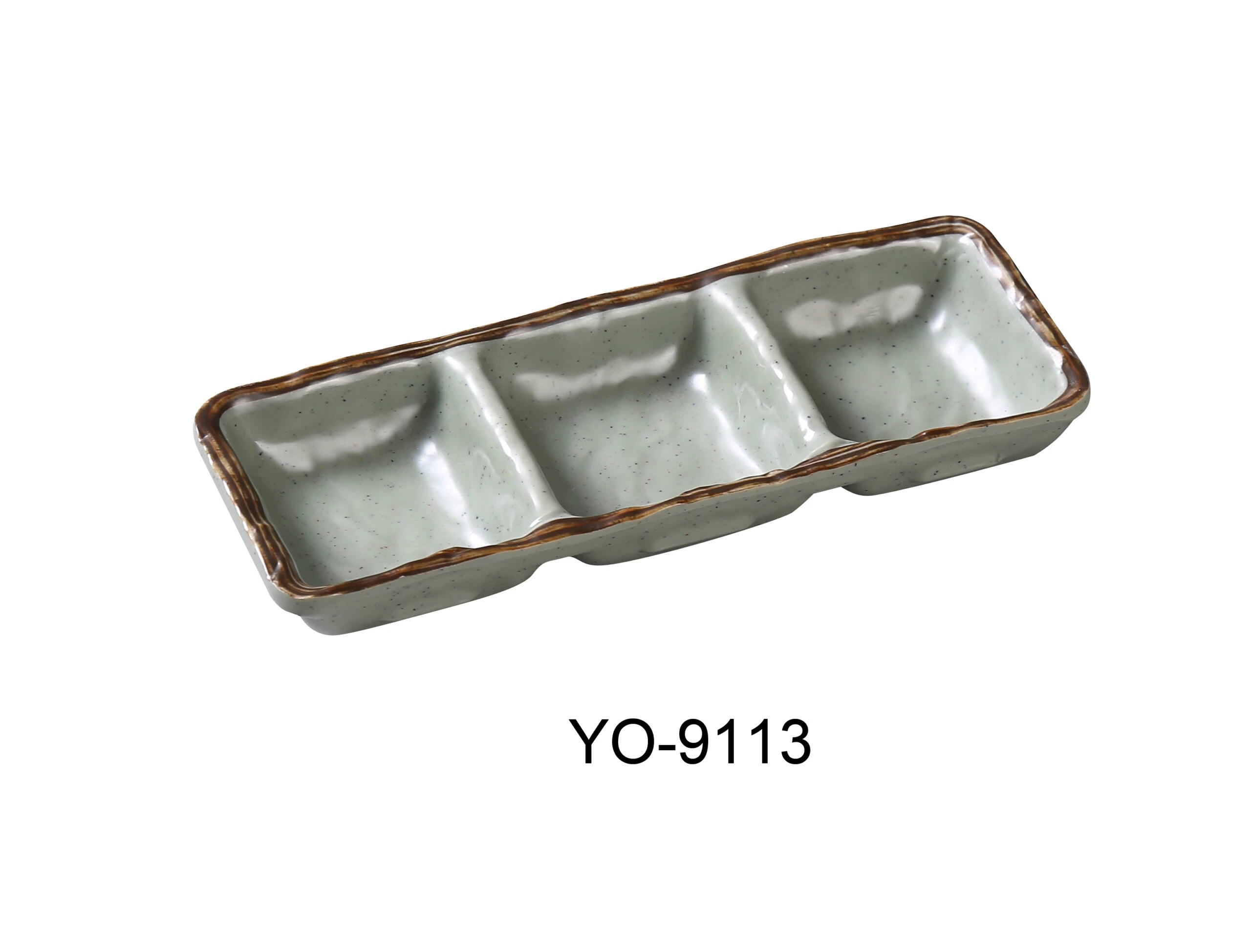 Yanco YO - 9113 Yoto 8"‚ X 2 3/4"‚ X 3/4"‚ TRIPLE SAUCE DISH 6 OZ EACH, Melamine, Matte Finish, Pack of 48