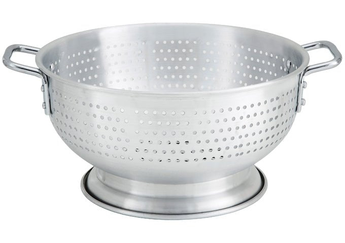 WINCO Aluminum Colander with Base & Handle - 8 Quarts