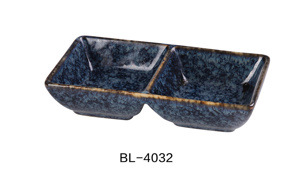 Yanco China BL-4032 5 1/2″X3″X1 3/8″ DOUBLE SAUCE DISH 1.5 OZ EACH, Ceramic Blue Star Condiment Server, Pack of 36