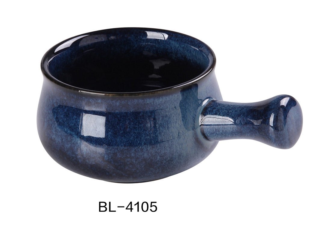 Yanco China BL - 4105 7 1/2"‚X5"‚ X 3 18"‚ SKILLET BOWL WITH HANDLE 22 OZ, Ceramic Blue Star Onion Soup Crock, Pack of 24