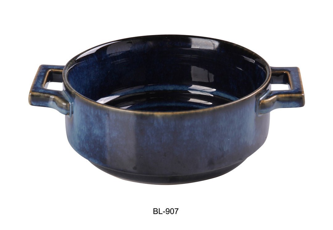 Yanco China BL - 907 7 1/2"‚ X 5 3/4"‚ X 2 3/8"‚ ROUND BAKE PLATE WITH HANDLE, 20 Oz., Ceramic Blue Star Dinner Plate, Pack of 12