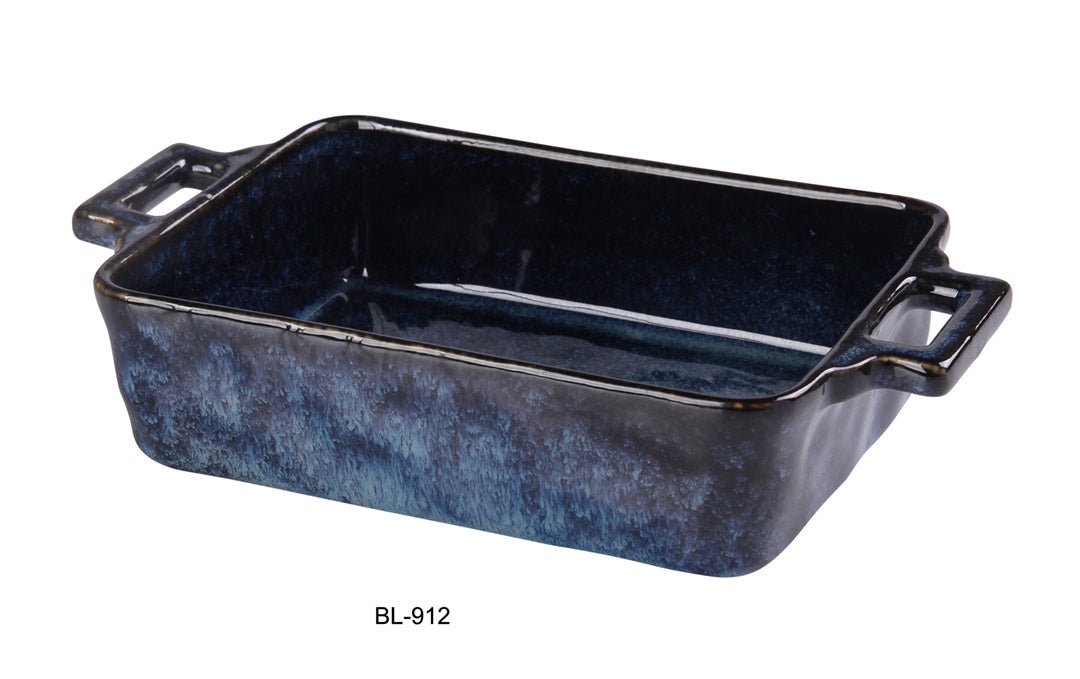 Yanco China BL - 912 13 3/4"‚ X 7"‚ X 2 1/2"‚ SQUARE BAKE PLATE WITH HANDLE, 70 Oz., Ceramic Blue Star Dinner Plate, Pack of 6