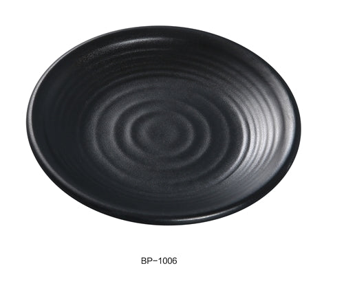 Yanco BP-1006 Black pearl-1 Round Plate, 6" Diameter, Melamine, Black Matting Finish, 48/case