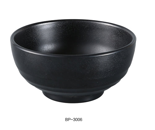 Yanco BP-3006 Black Pearl-2 Woodong Noodle Bowl, 26 oz.  6" Diameter, 3" Height, Melamine, Black Color with Matting Finish, 48/case