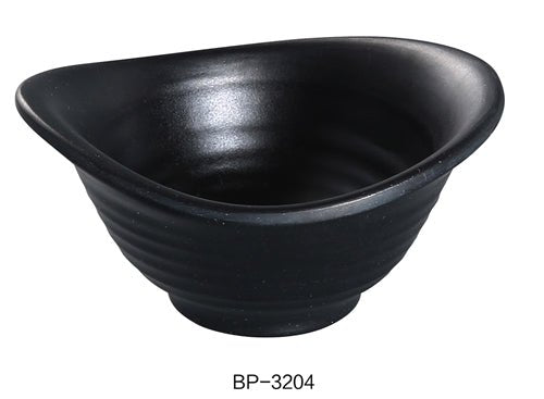 Yanco BP - 3204 Black Pearl - 2 Yuanbao Bowl, 3.5 oz Capacity, 4.75" Diameter, Melamine, Black Color with Matting Finish, Pack of 48
