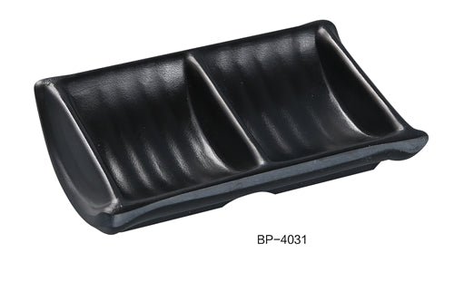 Yanco BP - 4031 Black Pearl - 2 Double Sauce Dish, 4.75" Length, 3" Width, Melamine, Black Color with Matting Finish, Pack of 72