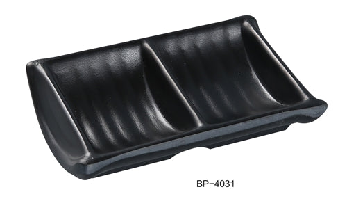 Yanco BP-4031 Black Pearl-2 Double Sauce Dish, 4.75" Length, 3" Width, Melamine, Black Color with Matting Finish, Pack of 72