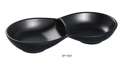 Yanco BP - 4032 Black Pearl - 2 Double Sauce Bowl, 8.5" Diameter, 3.5" Height, Melamine, Black Color with Matting Finish, Pack of 48