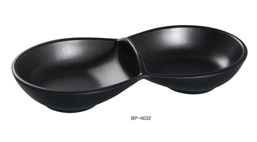 Yanco BP-4032 Black Pearl-2 Double Sauce Bowl, 8.5" Diameter, 3.5" Height, Melamine, Black Color with Matting Finish, Pack of 48