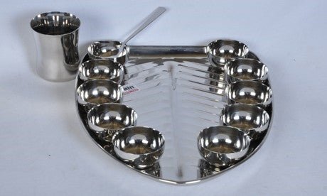 Stainless Steel Banana Leaf Platter Medium - 11 Inch x 14.5 Inch