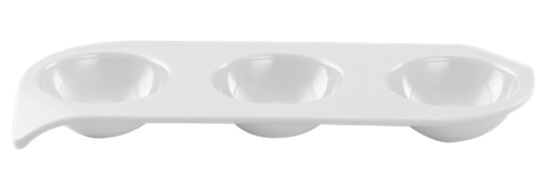 Melamine 3 Cup Trio Sauce Serving Platter, White, Rectangle, pack of 12