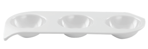 Melamine 3 Cup Trio Sauce Serving Platter, White, Rectangle, pack of 12