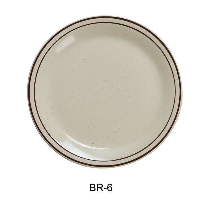 Yanco BR-6 Brown Speckled Plate, 6.5″ Diameter, China, American White Color, Pack of 36
