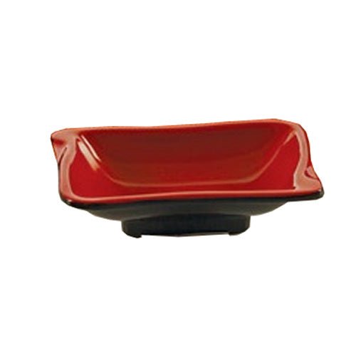 Yanco CR - 0002 Black and Red Two - Tone Sauce Dish, 4.125" Length, 2.5" Width, Melamine, Black/Red Color, Pack of 72
