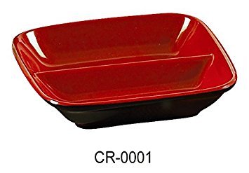Yanco CR - 0001 Black and Red Two - Tone Divided Sauce Dish, 3.5" Length, 2.5" Width, Melamine, Black/Red Color, Pack of 72