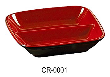 Yanco CR-0001 Black and Red Two-Tone Divided Sauce Dish, 3.5" Length, 2.5" Width, Melamine, Black/Red Color, Pack of 72