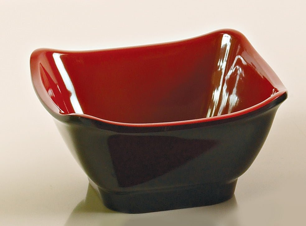 Yanco CR - 5450 Black and Red Two - Tone Square Bowl, 10 Oz Capacity, 4.75" Length, 4.75" Width, 2.25" Height, Melamine, Black/Red Color, Pack of 48