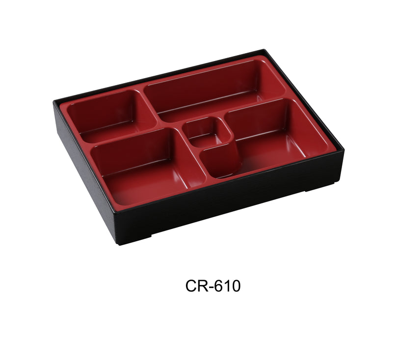 Yanco CR-610 Black & Red 5 SUSHI COMPARTMENT / BENTO BOX, Melamine, Matte, Pack of 6