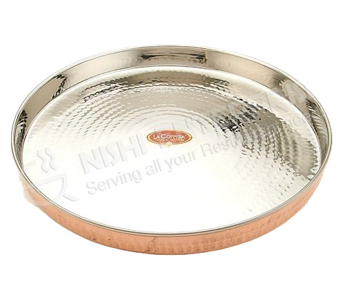 Elegant Round Copper & Stainless Steel Thali Platter - 13 inches (33 cm)