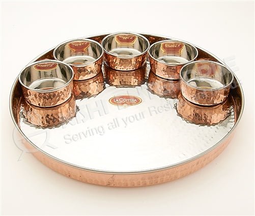 Elegant Round Copper & Stainless Steel Thali Platter - 13 inches (33 cm)