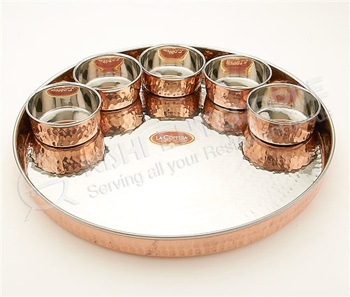 Elegant Round Copper & Stainless Steel Thali Platter  - 13 inches (33 cm)