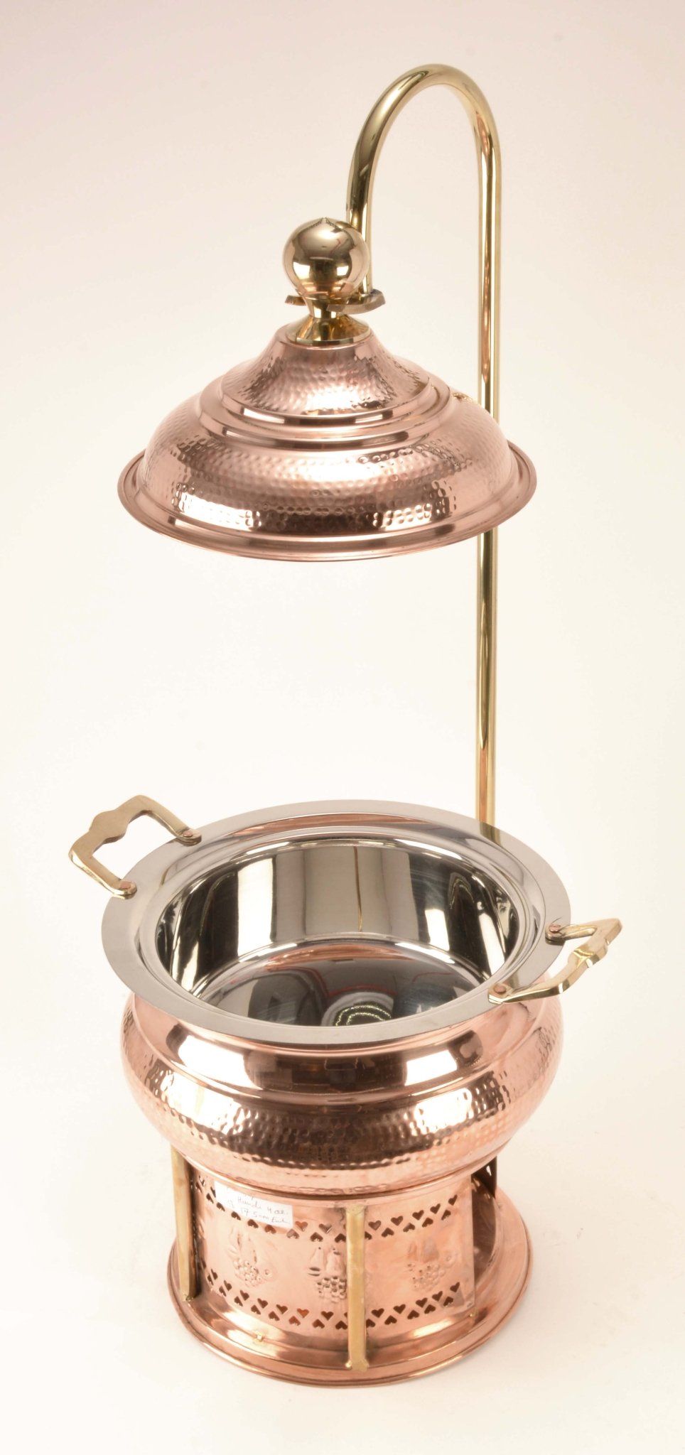 Copper Step Handi Bowl Chafing Dish with Brass Lid Holder - 7 Qt - side-view
