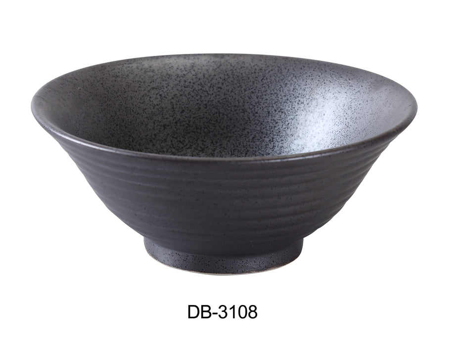 Yanco DB-3108 Diamond Black 8 1/2" x 3 1/2" Ramen Bowl, 45 Oz, China, Matte Glaze, Black, Pack of 12