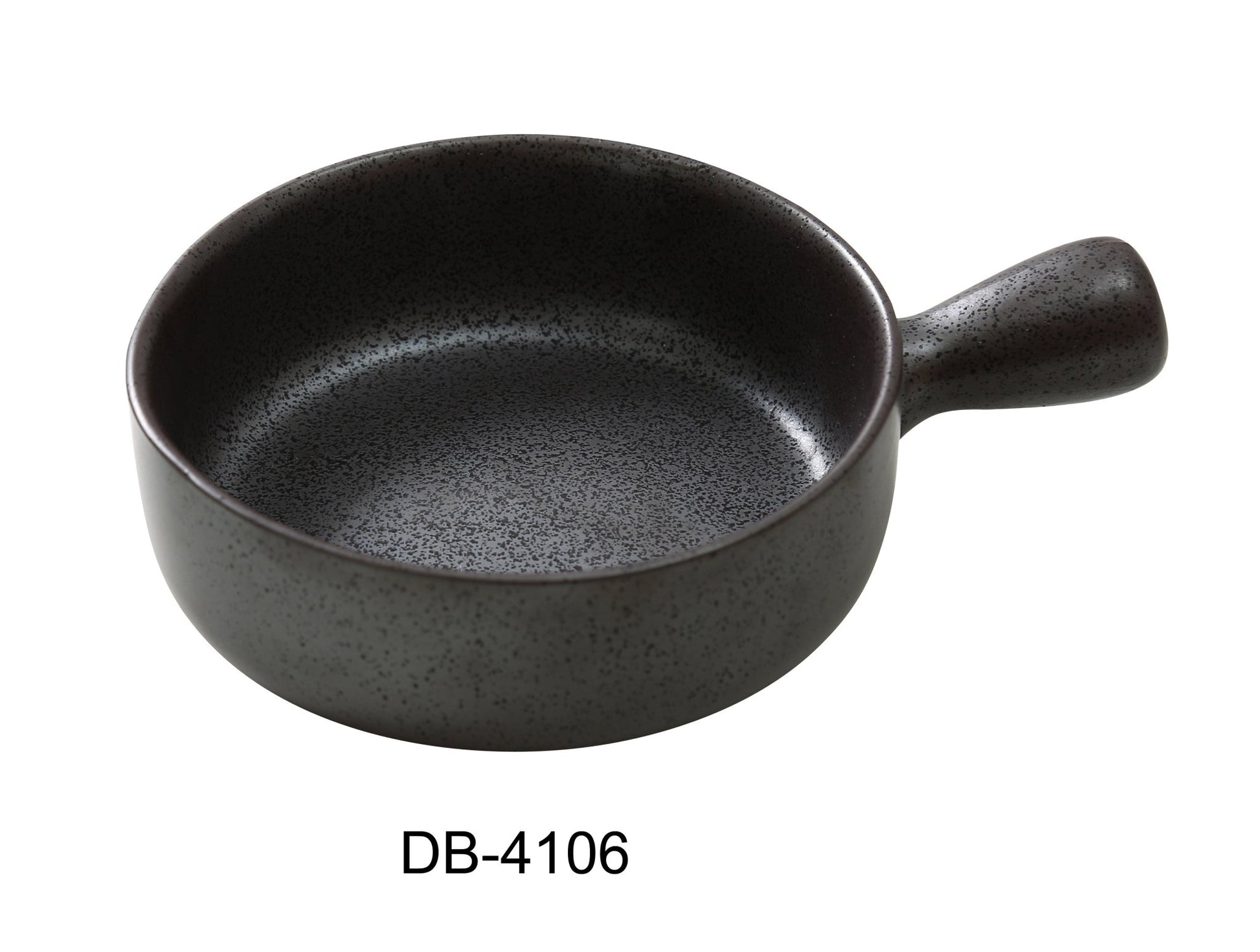 Yanco DB - 4106 Diamond Black 5 7/8" x 2" Skillet with Handle, 18 Oz, China, Matte Glaze, Black, Pack of 24