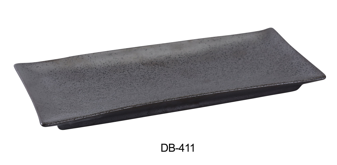 Yanco DB-411 Diamond Black 10 1/2" x 4 3/8" x 1" Rectangular Plate, China, Matte Glaze, Black, Pack of 24