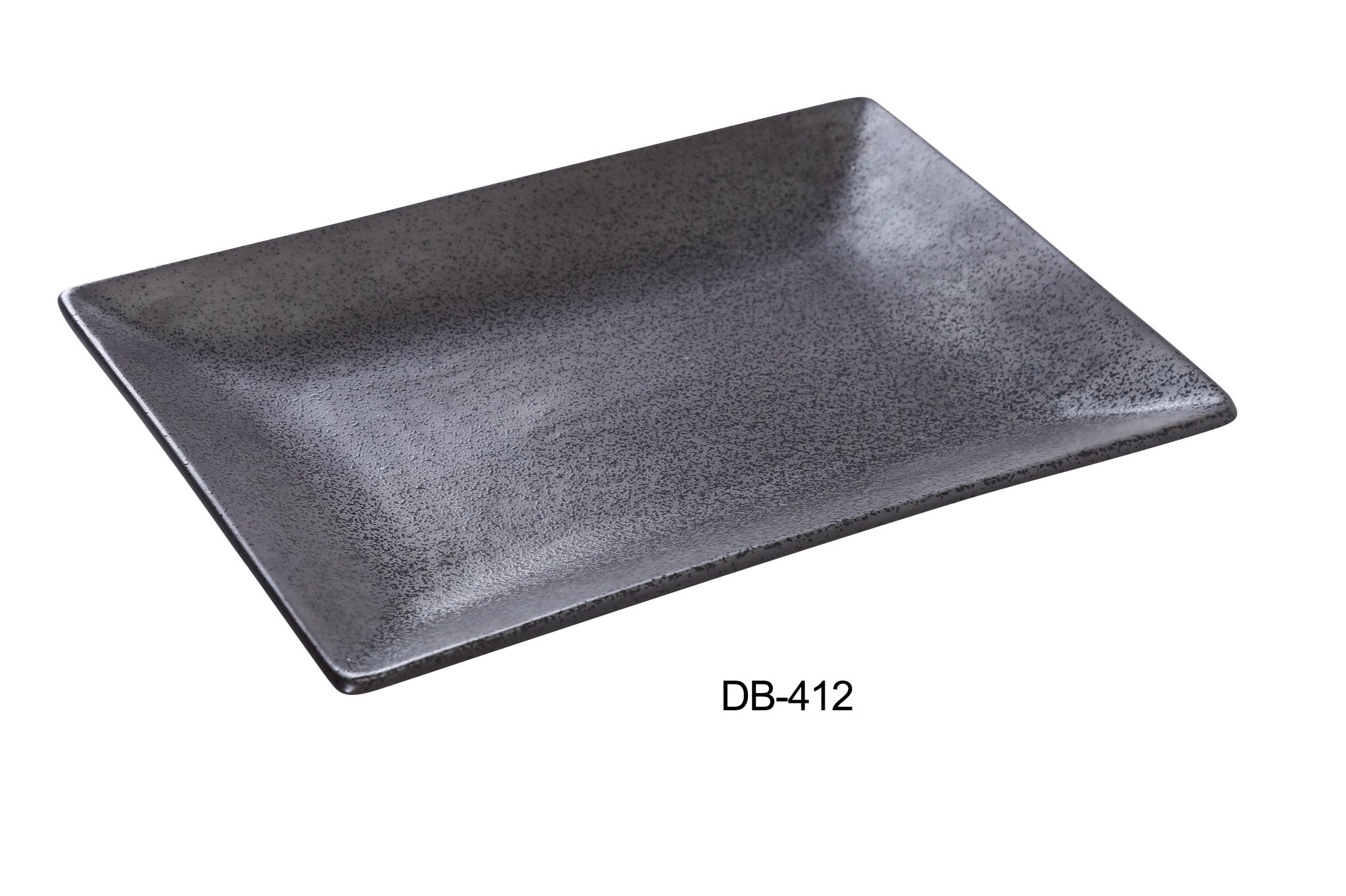 Yanco DB - 412 Diamond Black 12" x 8 1/2" x 1 1/2" Rectangular Plate, China, Matte Glaze, Black, Pack of 12