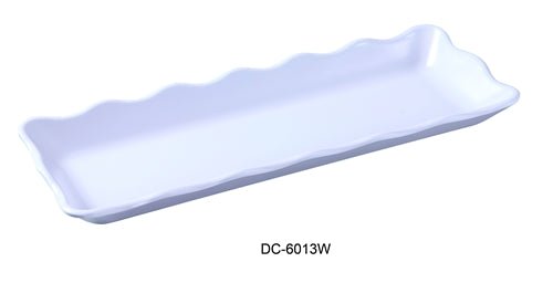 Yanco DC - 6013W Deli Collection Scallop Edged Display Tray, 13.5" Length, 5.25" Width, 1" Height, Melamine, White Color, Pack of 12