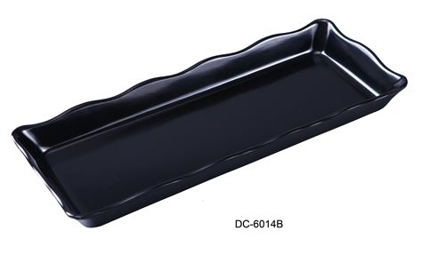 Yanco DC - 6014B Deli Collection Scallop Edged Display Tray, 14" Length, 5.25" Width, 1" Height, Melamine, Black Color, Pack of 6