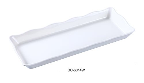 Yanco DC - 6014W Deli Collection Scallop Edged Display Tray, 14" Length, 5.25" Width, 1" Height, Melamine, White Color, Pack of 6