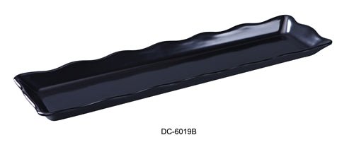 Yanco DC - 6019B Deli Collection Scallop Edged Display Tray, 19" Length, 5.25" Width, 1" Height, Melamine, Black Color, Pack of 12