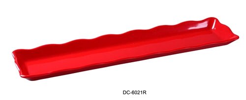 Yanco DC - 6021R Deli Collection Scallop Edged Display Tray, 21" Length, 5.25" Width, 1" Height, Melamine, Red with Black Speckled, Pack of 12