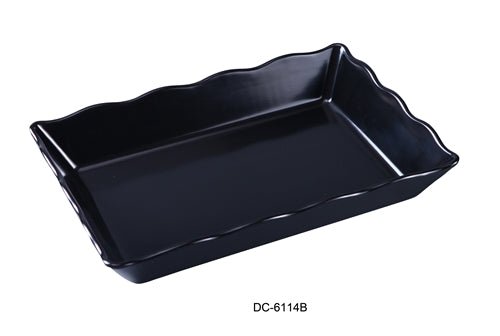 Yanco DC - 6114B Deli Collection Scallop Edged Display Tray, 14" Length, 9.5" Width, 2" Height, Melamine, Black Color, Pack of 6
