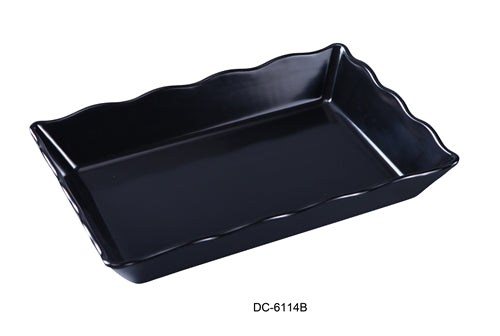 Yanco DC-6114B Deli Collection Scallop Edged Display Tray, 14" Length, 9.5" Width, 2" Height, Melamine, Black Color, Pack of 6