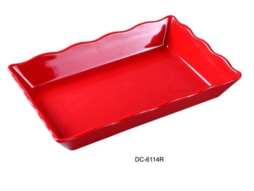 Yanco DC - 6114R Deli Collection Scallop Edged Display Tray, 14" Length, 9.5" Width, 2" Height, Melamine, Red with Black Speckled, Pack of 6