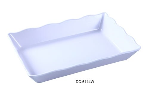 Yanco DC - 6114W Deli Collection Scallop Edged Display Tray, 14" Length, 9.5" Width, 2" Height, Melamine, White Color, Pack of 6