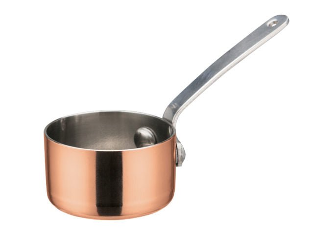 WINCO DCWA - 203C Serving ware Copper - Plated Stainless Steel Mini Sauce Pans # 2 - 6 Oz.