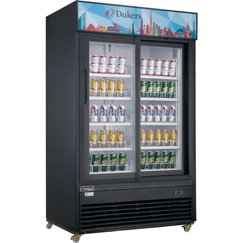 Dukers DSM - 40SR Commercial Glass Sliding 2 - Door Merchandiser Refrigerator in Black