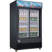 Dukers DSM - 47SR Commercial Glass Sliding 2 - Door Merchandiser Refrigerator in Black