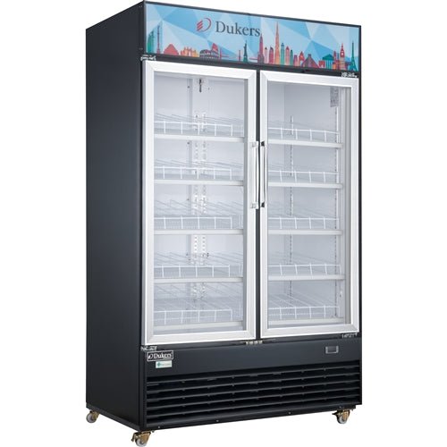 Dukers DSM - 48R Commercial Glass Swing 2 - Door Merchandiser Refrigerator in Black