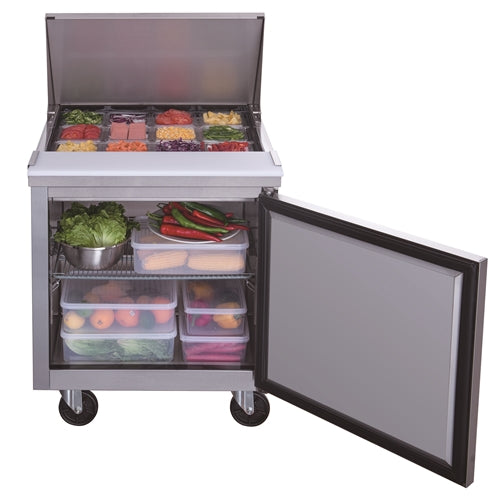 Dukers DSP29-12M-S1 1-Door Commercial Food Prep Table Refrigerator in Stainless Steel with Mega Top