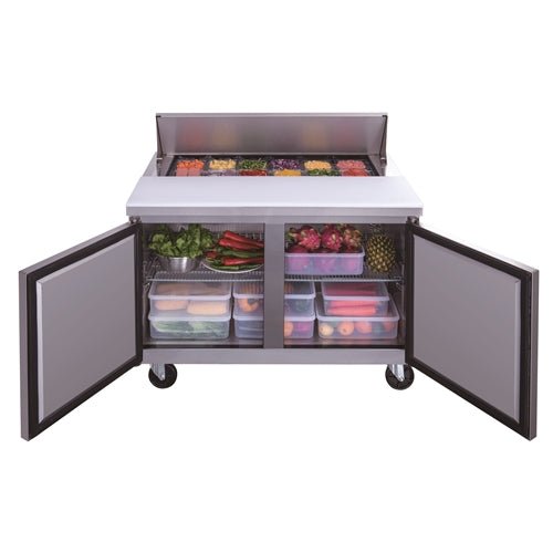 Dukers DSP48 - 12 - S2 2 - Door Commercial Food Prep Table Refrigerator in Stainless Steel