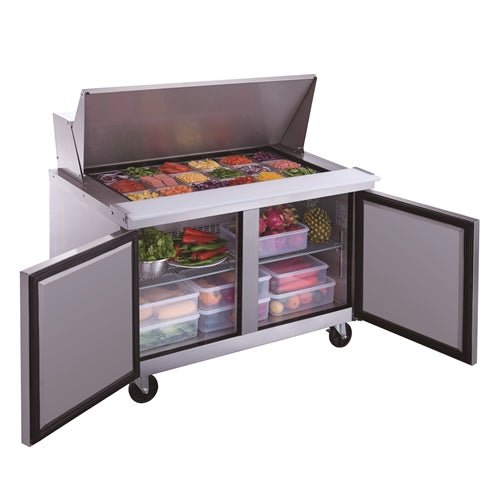 Dukers DSP48 - 18M - S2 2 - Door Commercial Food Prep Table Refrigerator in Stainless Steel with Mega Top